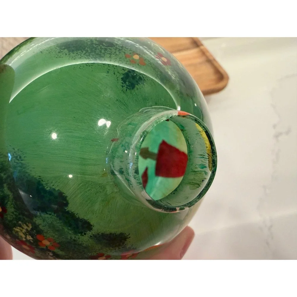 Vintage Li Bien Style Hand Painted Glass Ornament Russian Folk Dance Green 3
